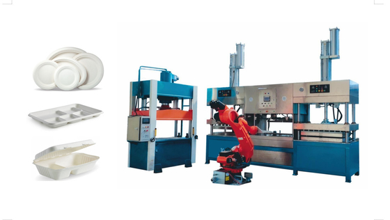 Robot entièrement automatique d'axe de Tray Making Machine With 6 de plats à emporter de fibre de bagasse